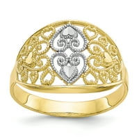 Žuto zlato od A-karata s filigranskim prstenom u obliku srca presvučenim bijelim rodijem