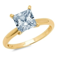 Plavi prirodni akvamarin rez princeza 0,5 karata, 14k ugravirano žuto zlato, vjenčani prsten za godišnjicu pasijansa,