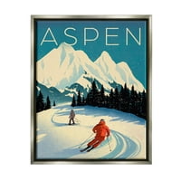 Stupell Industries Aspen Zimska skijaška scena Grafička umjetnost sjajnog sivog plutajućeg uokvirenog platna Umjetnost