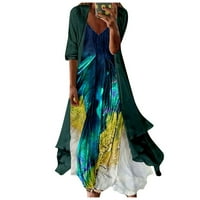Ženske haljine V-izrez cvjetna haljina dužine lakata srednje duljine A-line haljine zelena 3xl