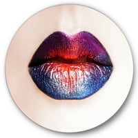 DesignArt 'ženske usne s svijetlim višebojnim ruž za usne' Moderni krug metal metala - disk od 11