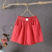 Ženske proljetne i ljetne pamučne kratke hlače u boji s podijeljenim džepom, Ležerne hlače u crvenoj boji