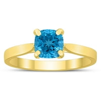 Ženski prsten od 10k žutog zlata od plavog topaza kvadratnog reza princeza
