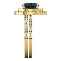2. dijamant okruglog reza s prirodnim londonskim plavim topazom u žutom zlatu od 18 karata s naglascima veličina