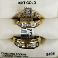 Pravi dijamantski prikaz 10kt žutog zlata žene i muški halo bršljani trio prsten set