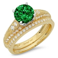 1. Dijamant okruglog reza s imitacijom smaragda od 14 karatnog žutog i bijelog zlata s naglascima vjenčani set