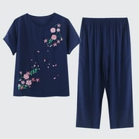 Ženski modni dvodijelni jesenski setovi modni vrhovi kratkih rukava + hlače ležerna široka stilska odjeća s cvjetnim