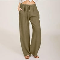 Ženske široke hlače velike veličine, ženske casual hlače velike veličine, jednobojne duge hlače s vezicama s džepom