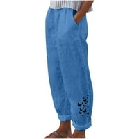 Synoidove ženske hlače- Ženske ljetne ležerne pamučne i lanene džepne hlače hlače plave & s