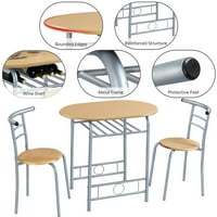 EasyFashion s 3-dijelnim okruglim blagovaonskim stolom set kuhinjski stol set sa stalak za skladištenje, prirodno
