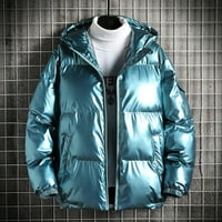Zunfeo Zimska jakna za muškarce- Dugi rukavi labavi kapuljača s kapuljačom Čvrsta kornjača casual patent-up podstavljena
