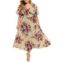 Plus size modna veleprodaja Ženska haljina s izrezom u obliku slova u i kratkim rukavima s cvjetnim printom u