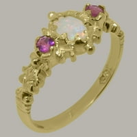 9K britansko žuto zlato s prirodnim opalom i ružičastim turmalinom, ženski zaručnički prsten - opcije veličine-veličina