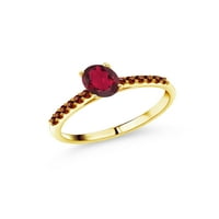 Kralj dragulja 1. 10K žuti zlatni prsten s ovalnim crvenim mističnim topazom i crvenim granatom