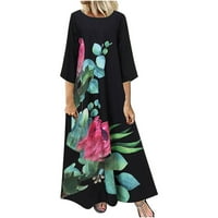 Womens Plus haljina Ljeto ležerno okrugli vrat Froral print rukav labava haljina crna 4