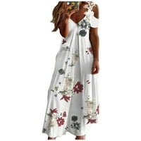 Ženske ljetne haljine za žene ležerna sunčana haljina s kratkim rukavima do gležnja i cvjetnim dekolteom u obliku