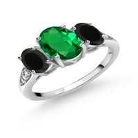 Zaručnički prsten od bijelog zlata od 10 karata, zeleni Nano smaragd, crni dijamant i bijeli dijamant uzgojen
