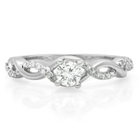 0. Bijelo zlato 18k okrugli bijeli dijamant ženski zaručnički prsten s križnim prorezom vjenčano obećanje Karat