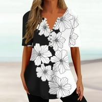Ljetne košulje za žene, majice s kratkim rukavima s printom u obliku slova u, cvjetne majice, opuštene tunike,