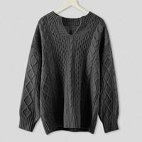 Džemper za žene dame jesenske zimske solidne boje dugi rukavi v vrat moda labav casual laneno uzorak pulover pleteni