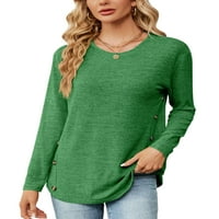 Frontwalk Ladies majica vrhovi dugih rukava Čvrsta boja Tee Žene labave tunične bluze posada za vrat pulover zelena