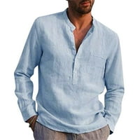 Muškarci casual majice stoje ovratnik Čvrsta košulja u boji dugih rukava džep pamučna košulja vrhovi muške jednostavne