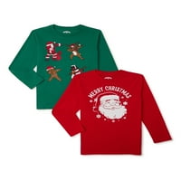 Vrijeme za odmor božićna majica s dugim rukavima, 2-paket, dječaci 4- & Husky